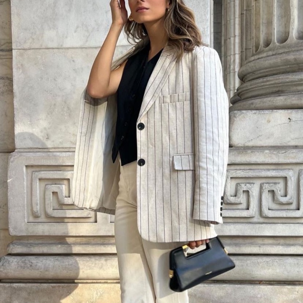 Blazer Premise linen-blend 4 petite cream & black